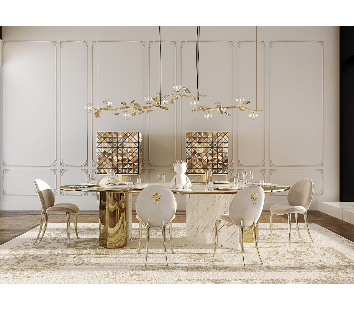 Ophelia Carrara Marble and Gold Dining Table by Boca do Lobo – view 7