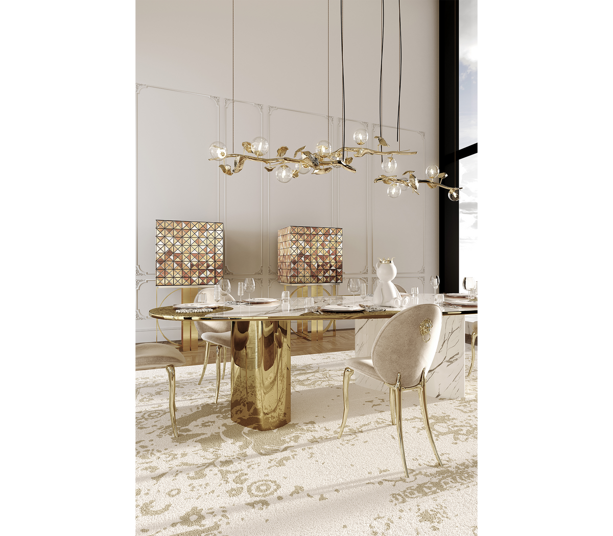 Ophelia Carrara Marble and Gold Dining Table by Boca do Lobo – view 9