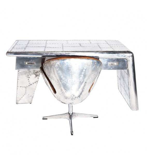 Gauntlet Aluminium and Brown Leather Swan Chair, Cocolea, , ,