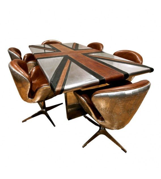 Stealth Aluminium Brown and Black Leather Union Jack Table, Cocolea, , ,