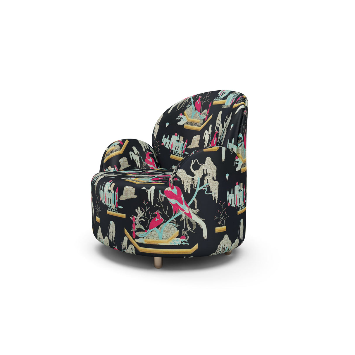 Strings Armchair - Plush Black-Pink Jacquard Fabric, Cocolea, , ,