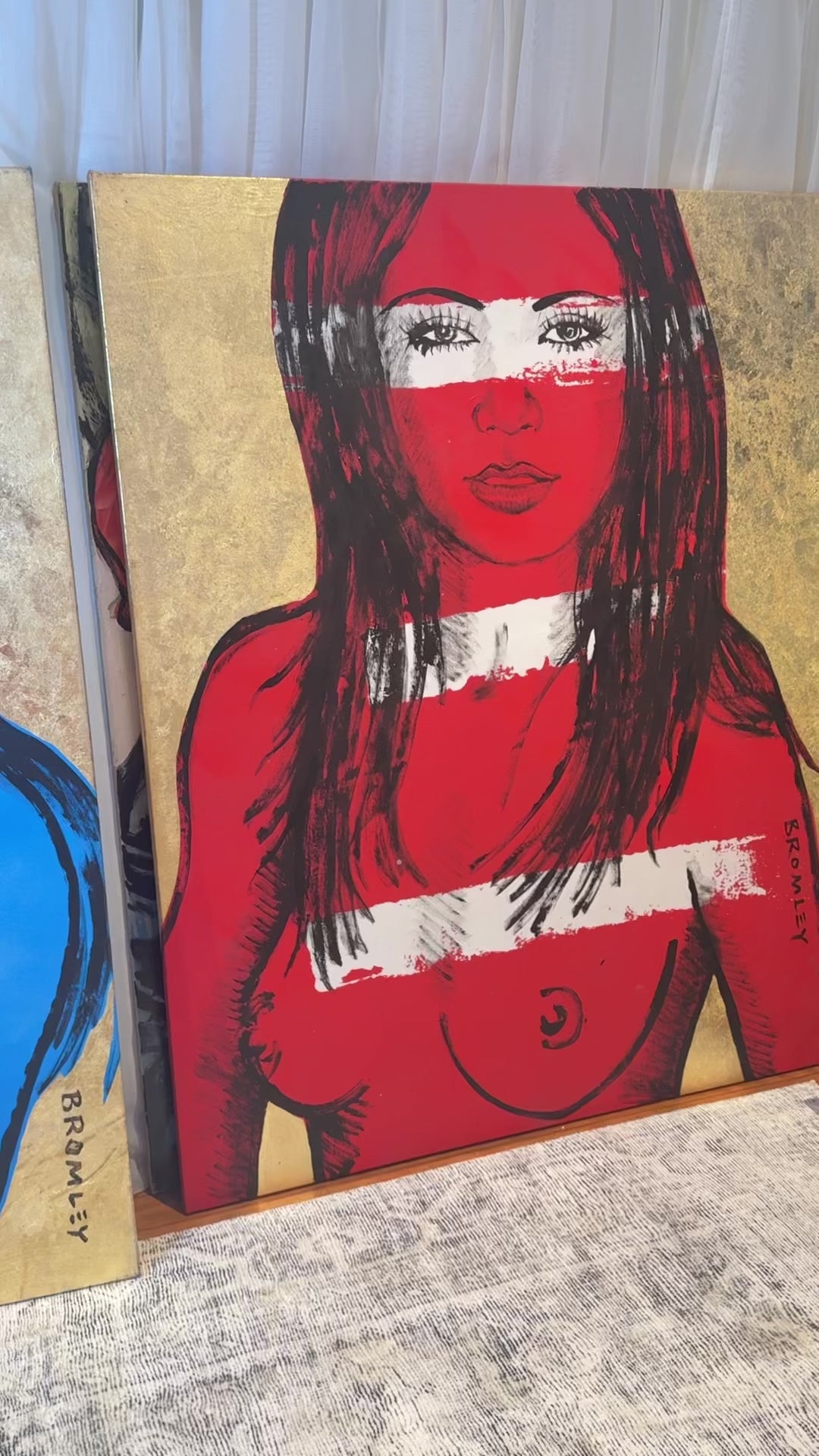 ‘Mallory’ Red Nude on Gold Leaf Metal gilding on Canvas (Original Artwork David Bromley), David Bromley, , ,