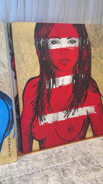 ‘Mallory’ Red Nude on Gold Leaf Metal gilding on Canvas (Original Artwork David Bromley), David Bromley, , ,