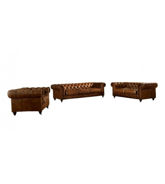 Winston Classic Vintage Leather Chesterfield lounge chair - Camel Brown, Cocolea, , ,