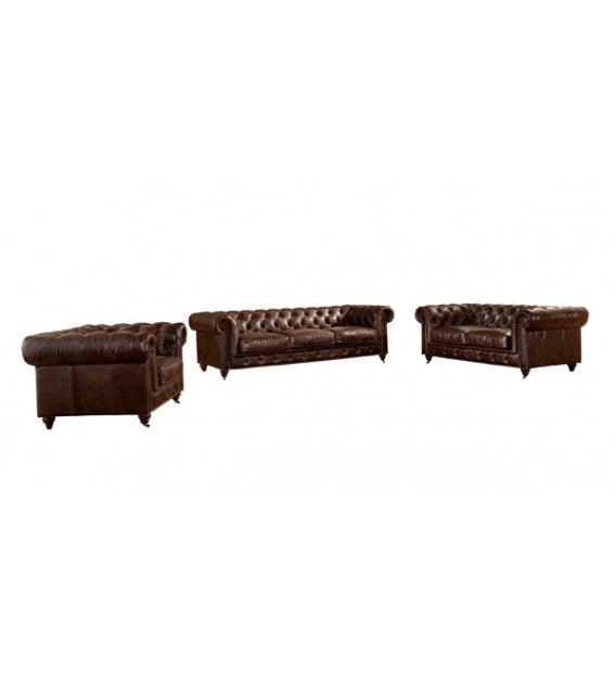 Winston Two Seat Classic Vintage Leather Chesterfield lounge - Cigar Brown, Cocolea, , ,