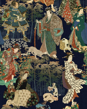 Samurai and Geisha Wallpaper in Anthracite & Multi, Cocolea Natty & Polly, , ,