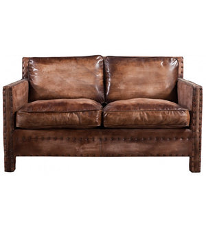 Scabrous Distressed Brown Leather Lounge - 2 seat, Cocolea, , ,