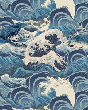 Sea Waves wallpaper in Blue by Natty & Polly, full pattern view