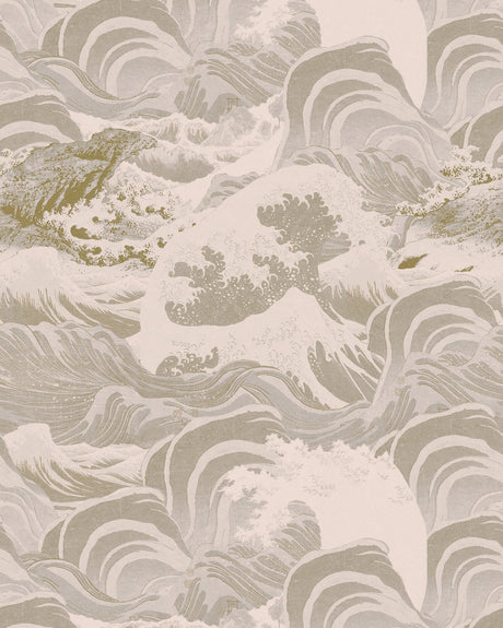 Sea Waves wallpaper in Neutral Taupe by Natty & Polly, full pattern view
