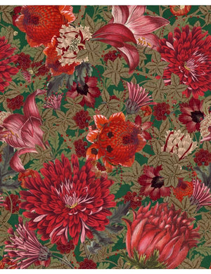 The Flowering wallpaper in Green by Natty & Polly, styled in an interior