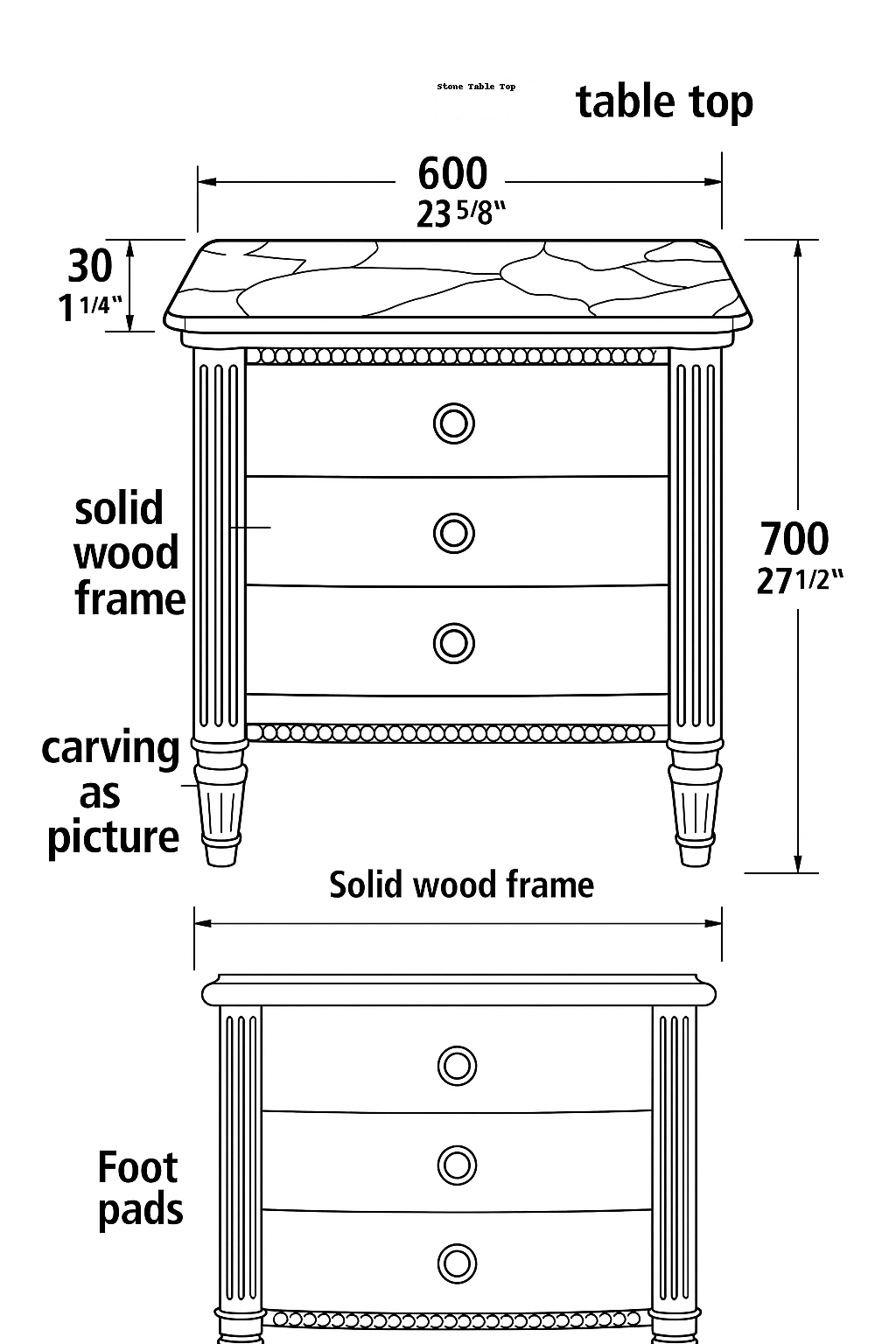 Versailles Noir Marble Bedside – French Provincial