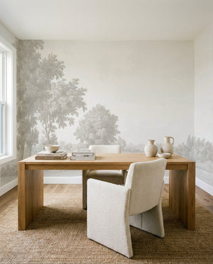 Printed wall mural example: Vintage Oak Tree behind a dining table