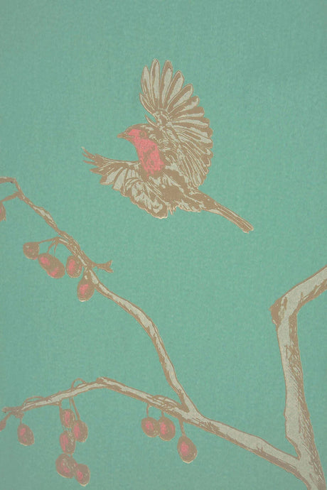 The English Robin wallpaper in Jade by Natty & Polly, styled in an interior