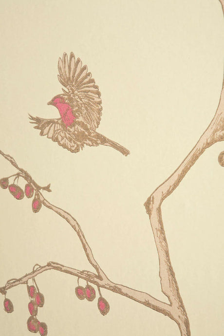 The English Robin wallpaper in Parchment by Natty & Polly, styled in an interior