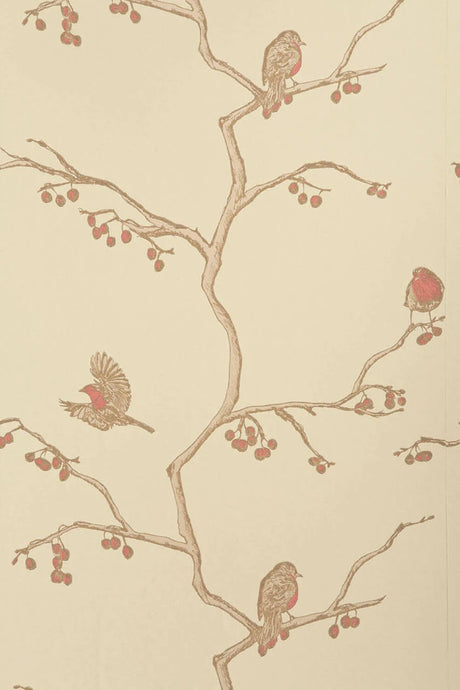The English Robin wallpaper in Parchment by Natty & Polly, styled in an interior
